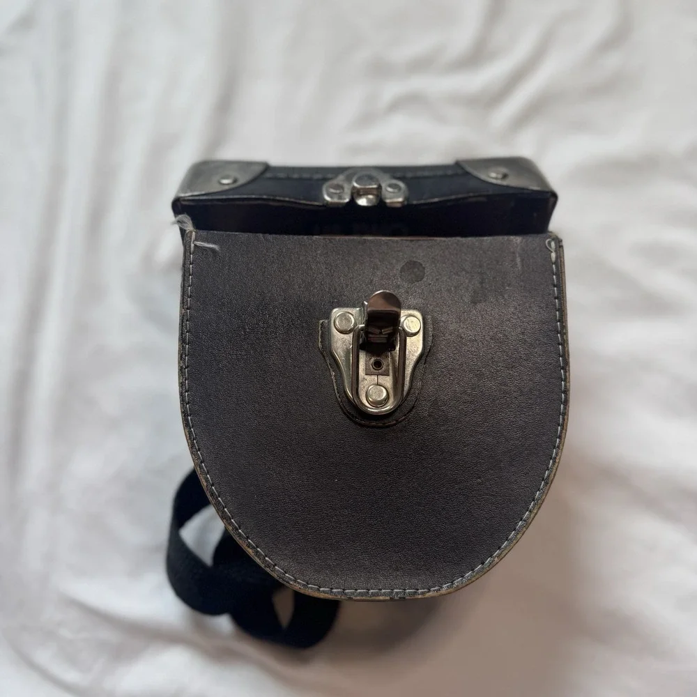 US TWO Black Leather Hard Camera Case/Alternative purse, With Strap USA